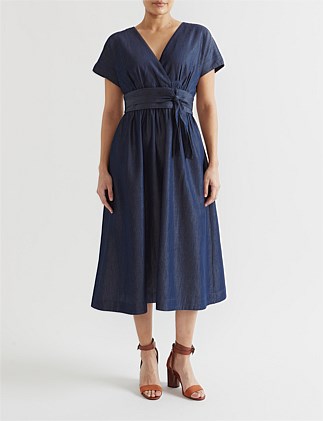 SHORT SLEEVE MOCK WRAP DRESS