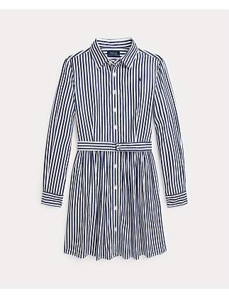 Girls Striped Belted Cotton Poplin Shirtdress