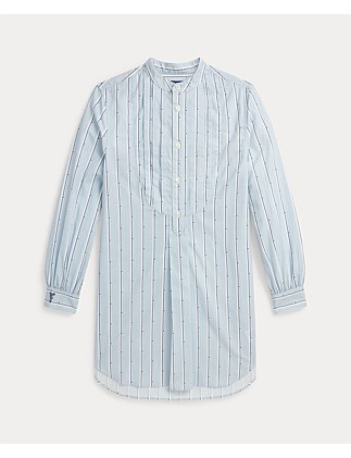 Girls Striped Pleated Cotton Shirtdress