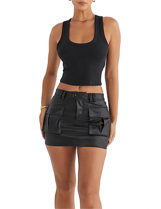 MISTRESS ROCKS BLACK VEGAN LEATHER CARGO SKIRT