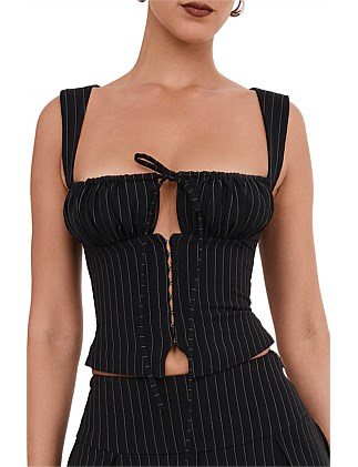 MISTRESS ROCKS BLACK PINSTRIPE TOP