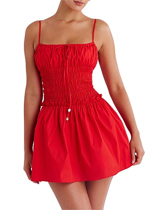 MISTRESS ROCKS RED SHIRRED GATHERED MINI DRESS