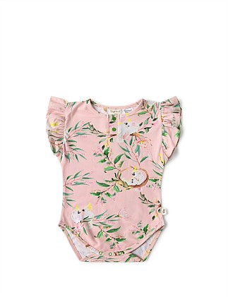 Cockatoo Short Sleeve Organic Bodysuit with Frill