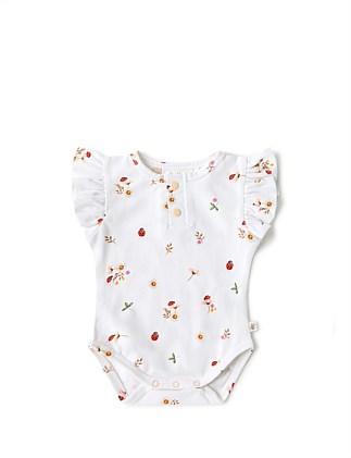 Ladybug Short Sleeve Organic Bodysuit with Frill