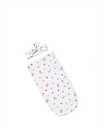 Ladybug Organic Snuggle Swaddle & Topknot Set