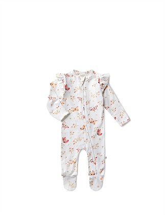 Butterfly Organic Snuggle Sleepsuit Zip Footie with Frill