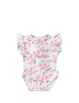 Cherry Blossom Short Sleeve Organic Bodysuit with Frill