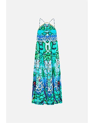 GATHER NECK HARDWARE MAXI DRESS