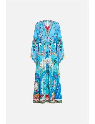 WAISTED DRESS WITH KIMONO SLEEVE