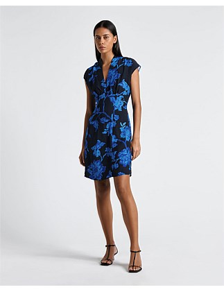 BLUE CAMELLIA PANELLED MINI DRESS