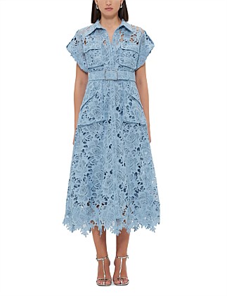 Audrey Lace Pocket Shirt Midi Dress