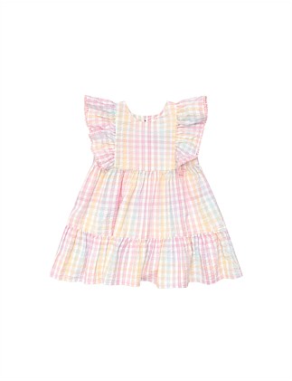 RAINBOW CHECK FRILL DRESS