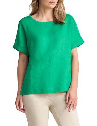 LINEN MIX TOP - VIBRANT GREEN