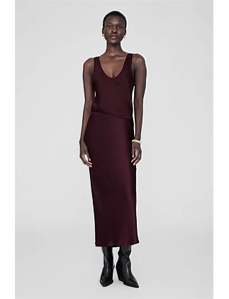 Bar Silk Midi Skirt - Bordeaux