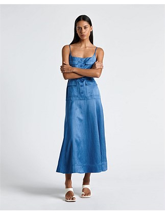 FRENCH BLUE UTILITY MIDI DRESS