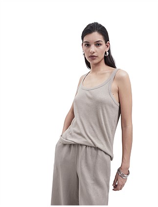 LINEN BLEND SCOOP NECK TANK