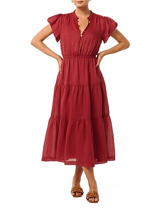 PALOMA TIERED BUTTON FRONT MIDI DRESS