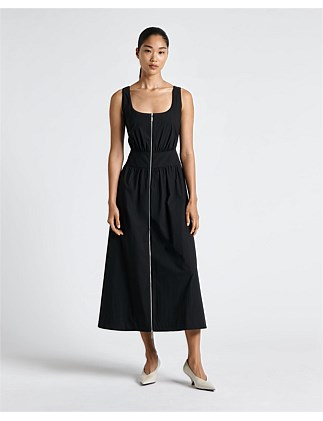 EUROPEAN COTTON ZIP FRONT MIDI DRESS