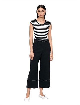 DOUBLE WEAVE TOPSTITCHED CROPPED PANT