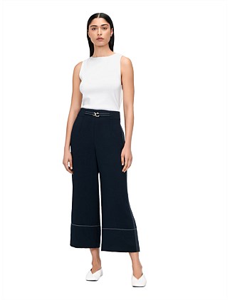 DOUBLE WEAVE TOPSTITCHED CROPPED PANT