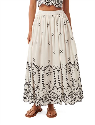 POLLY EMBROIDERY MIDI SKIRT