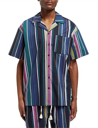 Multicolour striped poplin Hawaii shirt