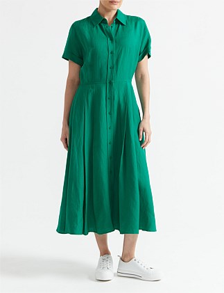 SHORT SLEEVE LINEN SHIRT DRESS