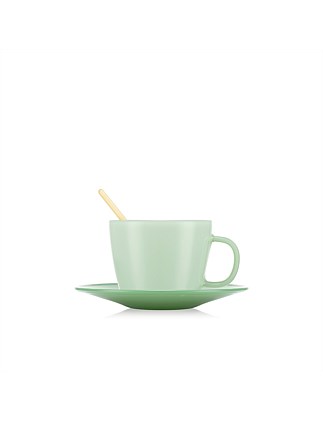 MOMA CUP, SAUCER & SPOON SET 350ML GREEN