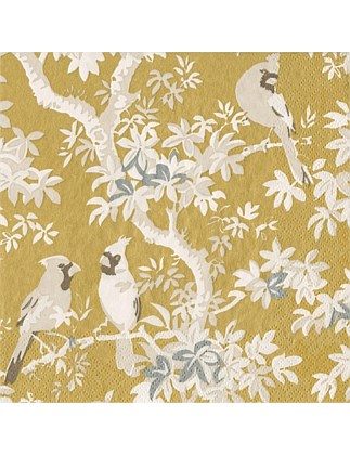 Scenic Songbirds Gold Ivory Lunch Napkins