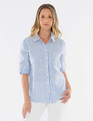 Stripe Tab Sleeve Linen Shirt