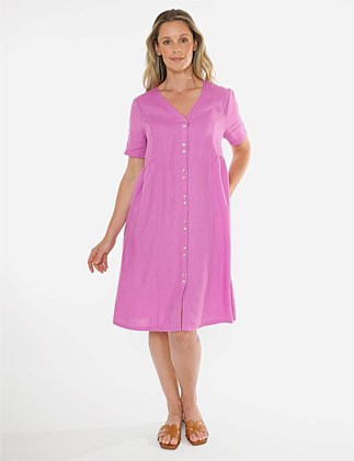 Double Button V-Neck Dress