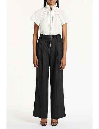 BLACK LINEN WIDE LEG PANT