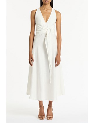 IVORY LINEN V-NECK WRAP DRESS