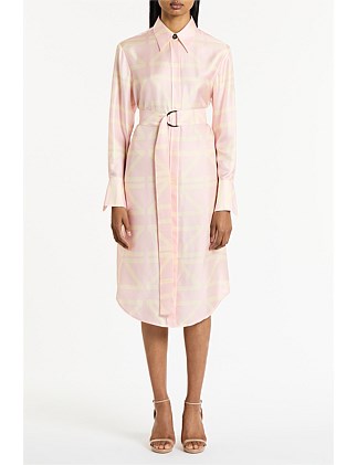 ROSA GRID SILK TWILL RELAXED SHIRT DRESS