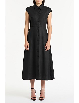 BLACK LINEN BUTTON UP DRESS