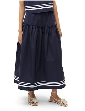 POPLIN STRIPE TRIM SKIRT