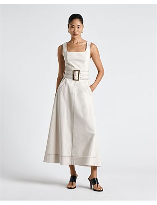 EUROPEAN COTTON BELTED MIDI DRESS