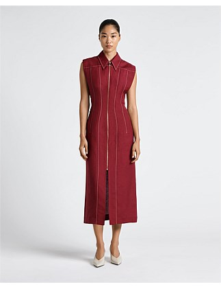 CONTRAST STITCH LINEN MIDI DRESS