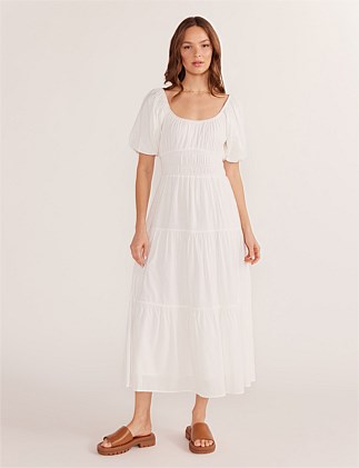 LOTUS PUFF SLEEVE MIDI DRESS