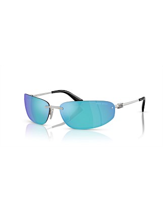 Oval SILVER LIGHT GREEN MIRROR BLUE Sunglasses