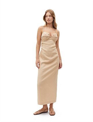 LINEN BUSTIER MIDI DRESS