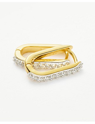 PAVE OVATE HUGGIE HOOP EARRINGS