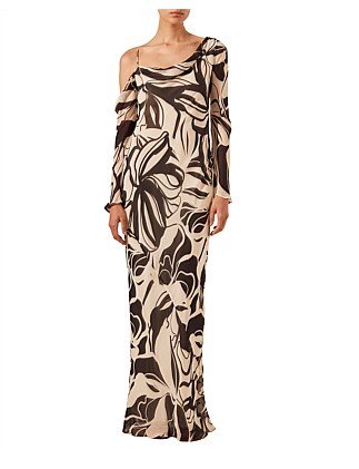 Imane Asymmetrical Long Sleeve Maxi Dress