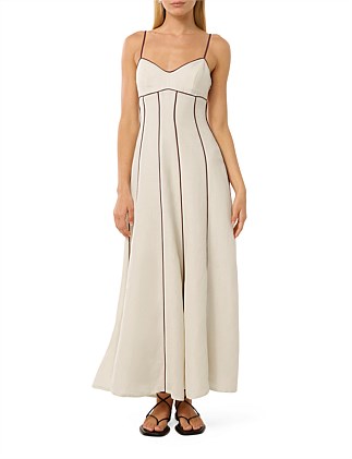 ROMA CONTRAST LINEN MIDI DRESS