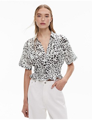 Gathered Waist Short Sleeve Shirt