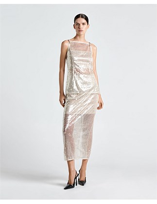 TRANSLUCENT SEQUIN COLUMN SKIRT