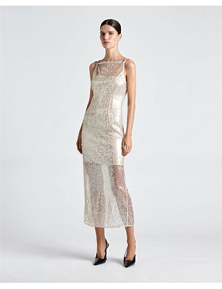 TRANSLUCENT SEQUIN COLUMN DRESS