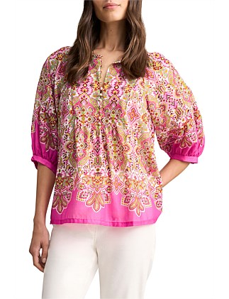 COTTON BLOUSE - MOROCCAN TILE PRINT