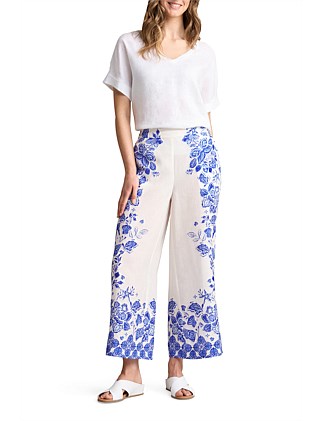 BORDER PRINT 7/8TH PANT - BLUE/WHITE