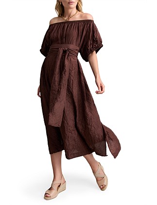 CRUSHED SILK DRESS - CHOCOLATE